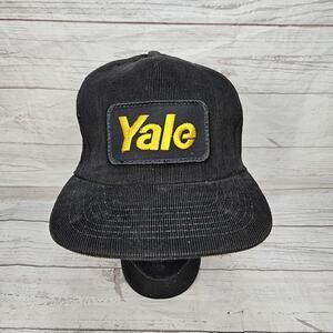 Vintage 1990's Black Corduroy Trucker Snapback Hat Yale Locks Embroidered Patch